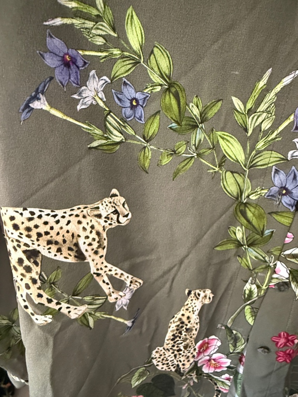 L'Agence  Olive Floral & Leopard Print Button-Up Blouse - Picture 2 of 4